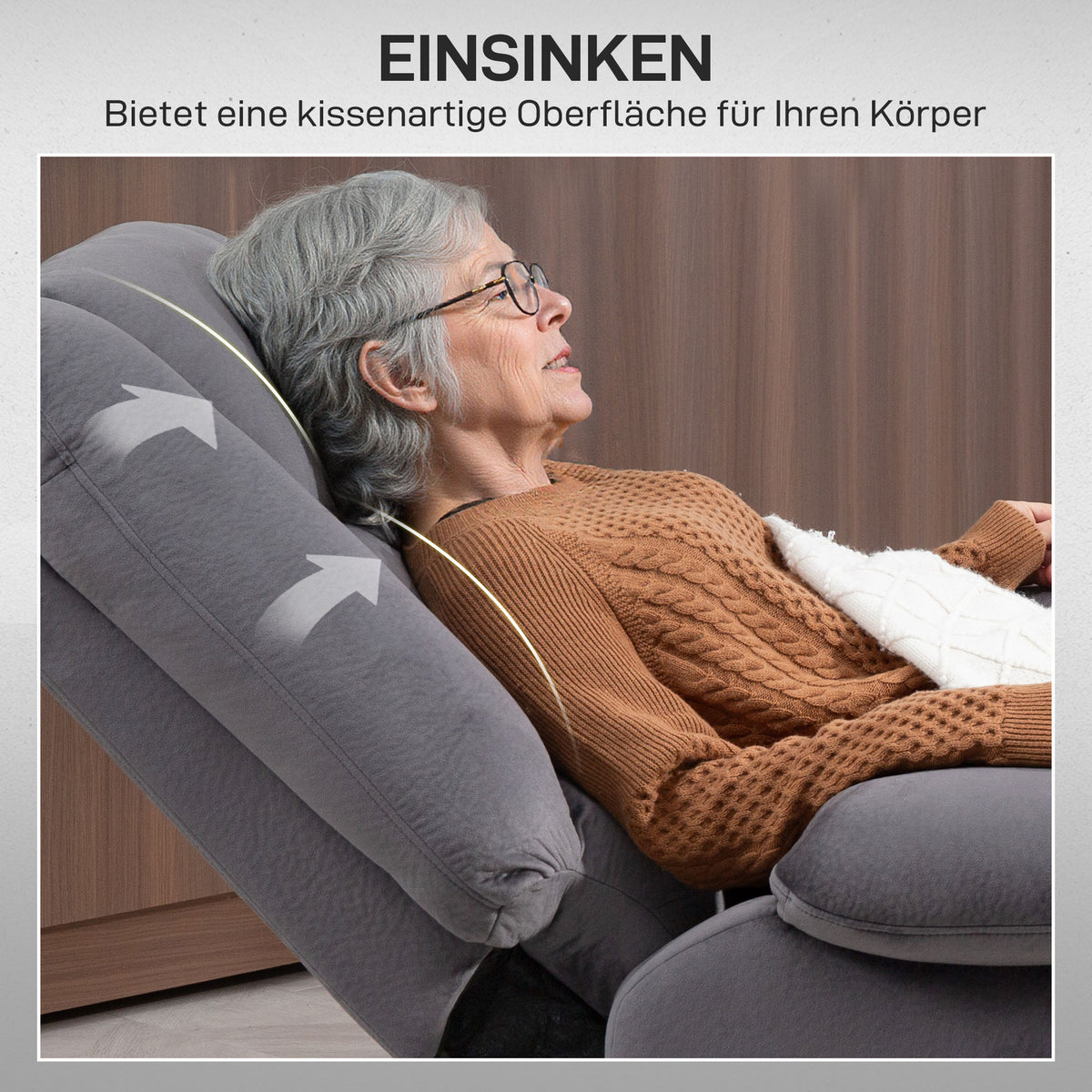 TV chair with stand-up aid, heat and massage function, remote control and side pocket, dark grey