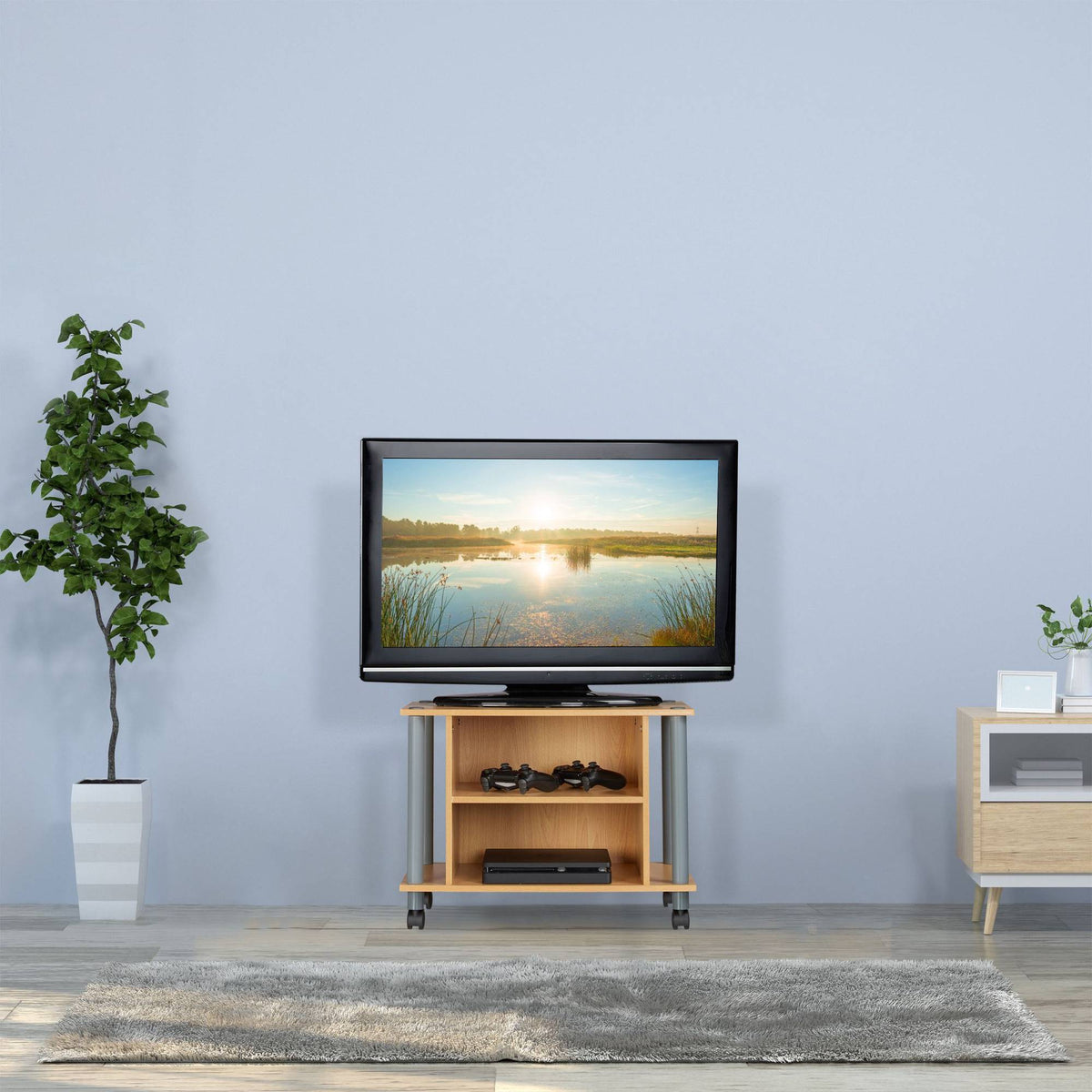 TV table with wheels and 2 compartments