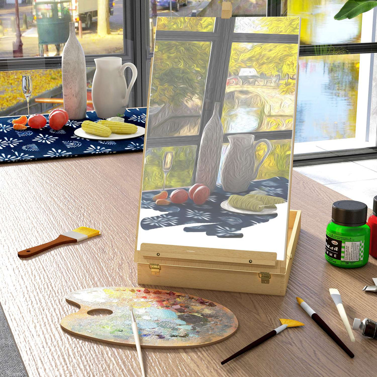 Table Easel, Angle-Adjustable Easel With Handle, Storage Space, Foldable Suitcase Easel, Wooden Easel For Painting, Drawing, Natural