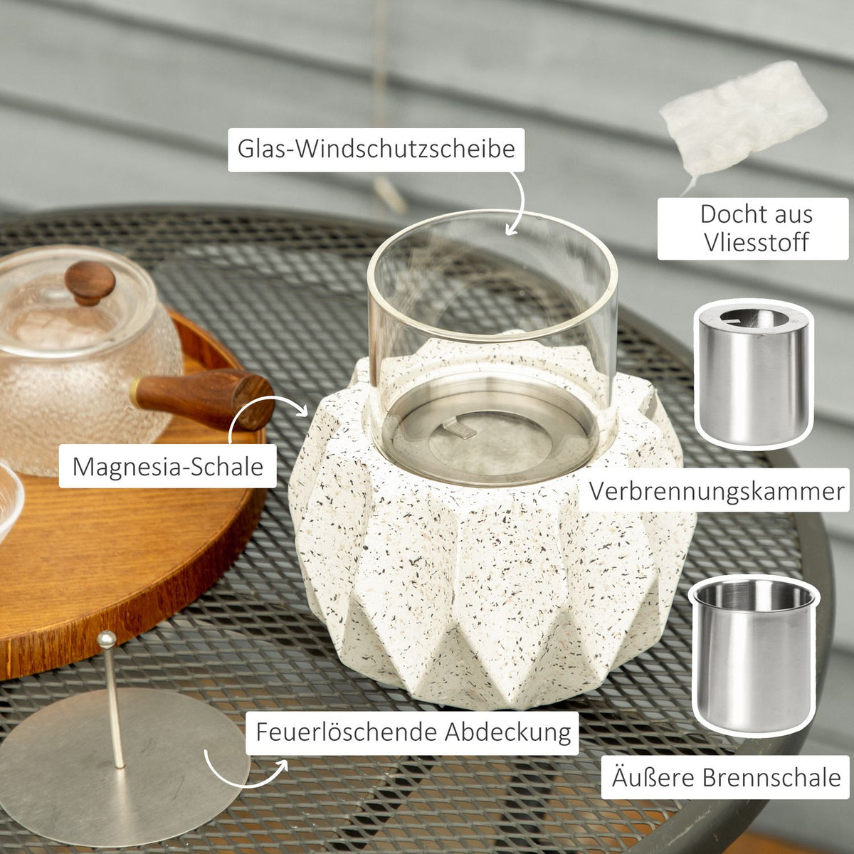 Table Fireplace Lantern Organic Table Fire, Portable Fire Bowl, Combustion Chambers, Mgo, Gray, For Indoor & Outdoor