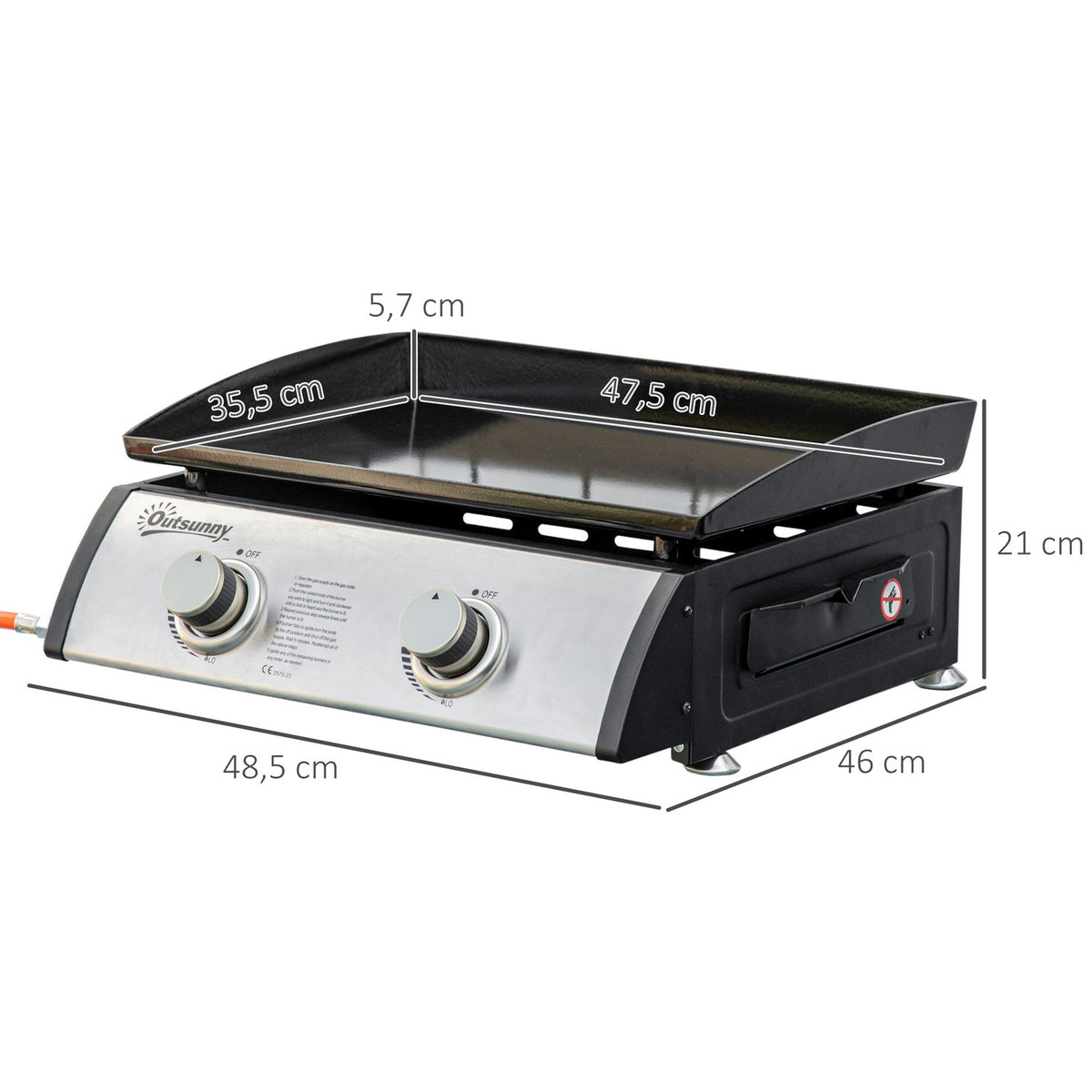 Table Grill Gas Grill Bbq With 2 Burners, Table Gas Grill With Hose, Non-Stick Grill Plate, Camping Grill, Stainless Steel + Metal, Silver