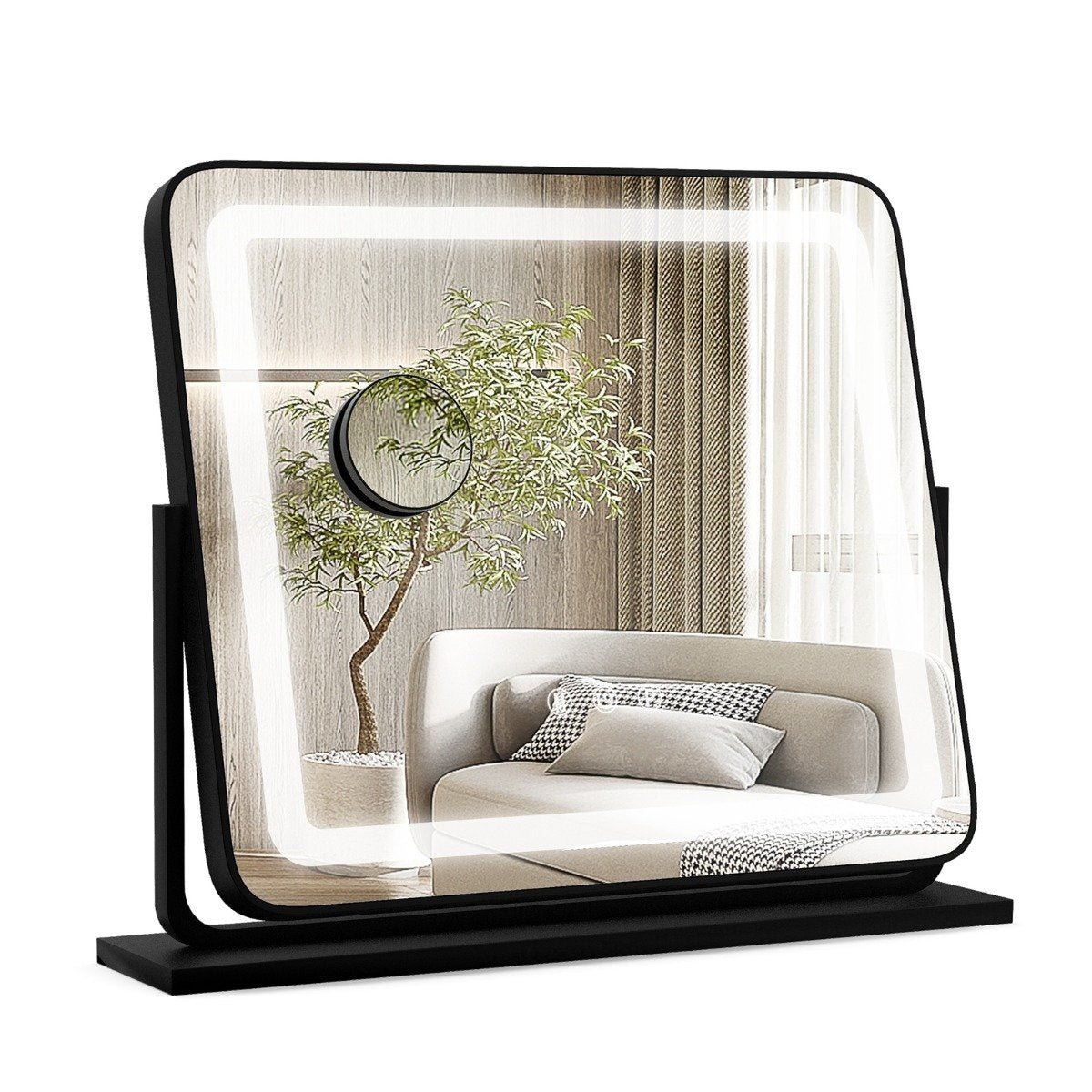 Table LED Illuminated Mirror Makeup Mirror with Lights 56 x 12 x 48 cm Black