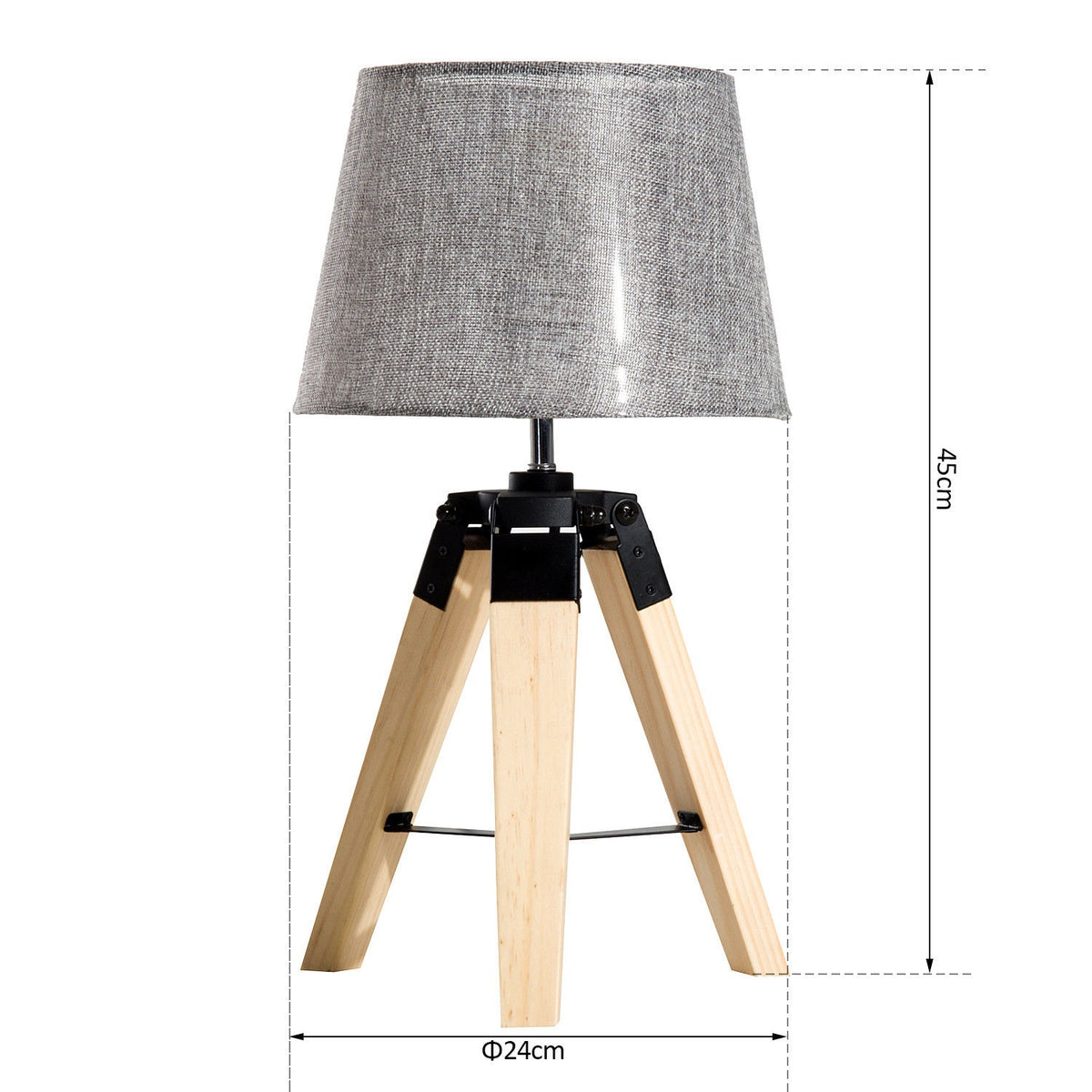 Table Lamp Bedside Lamp In Linen Look, E27, Pine & Polyester, Gray, 24X24X45Cm