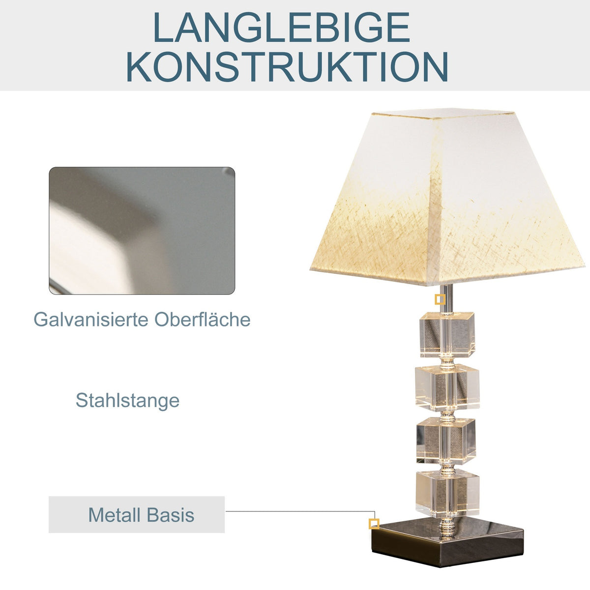 Table Lamp Bedside Lamp With Rotating Crystal Cube & Metal Base, E14, Cream White, 20X20X47Cm