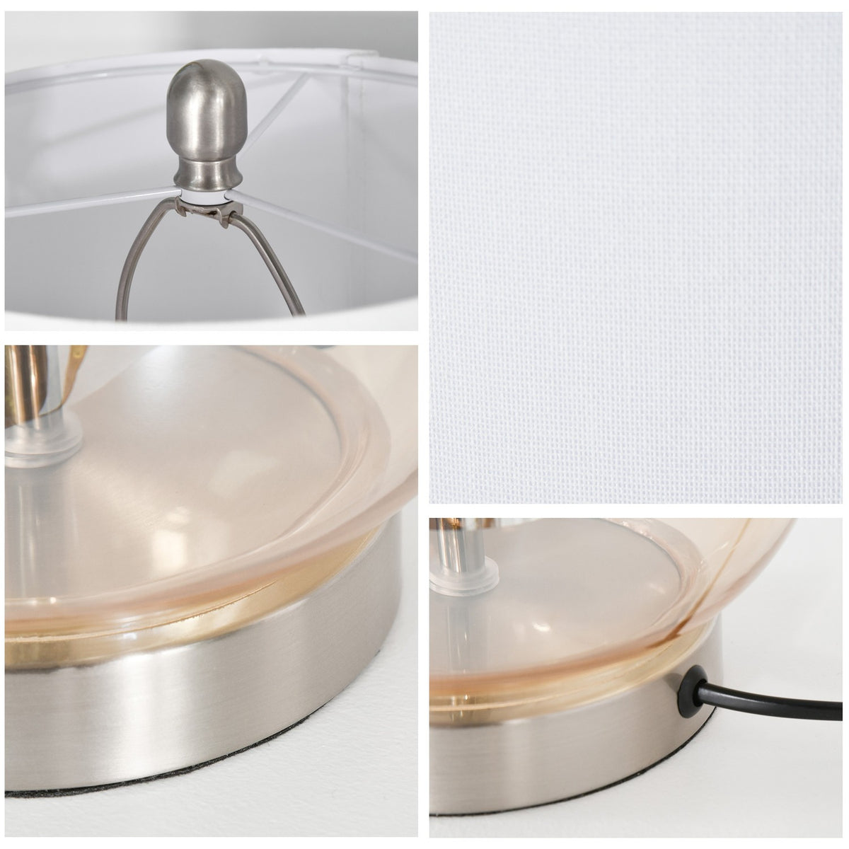 Table Lamp Set Of 2 Bedside Lamps With E27 Socket, 40W, Glass, Linen, Steel, Amber, Ø30 X 56H Cm