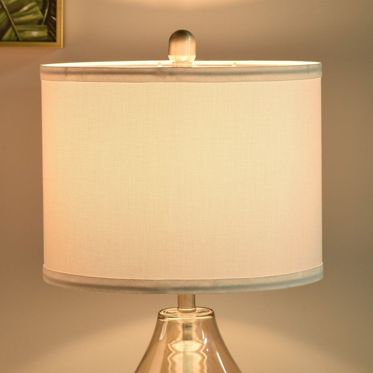 Table Lamp Set Of 2 Bedside Lamps With E27 Socket, 40W, Glass, Linen, Steel, Amber, Ø30 X 56H Cm