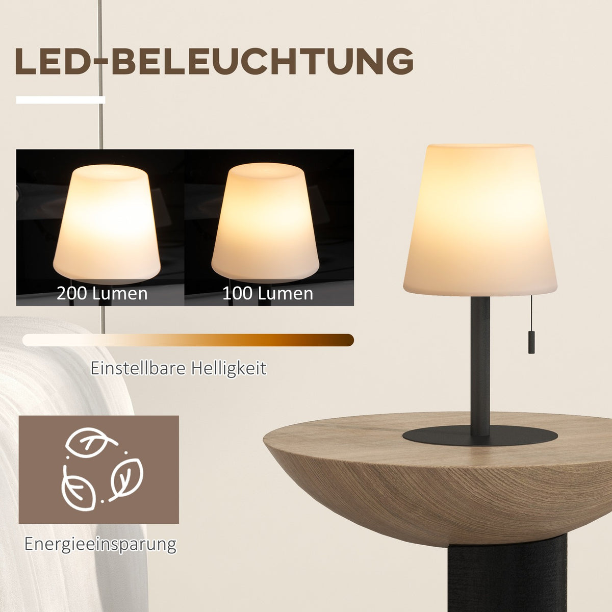 Table Lamp Usb Rechargeable Led Table Lamp, Dimmable, Bedside & Desk Lamp, Ip44, Indoor & Outdoor, Black+White