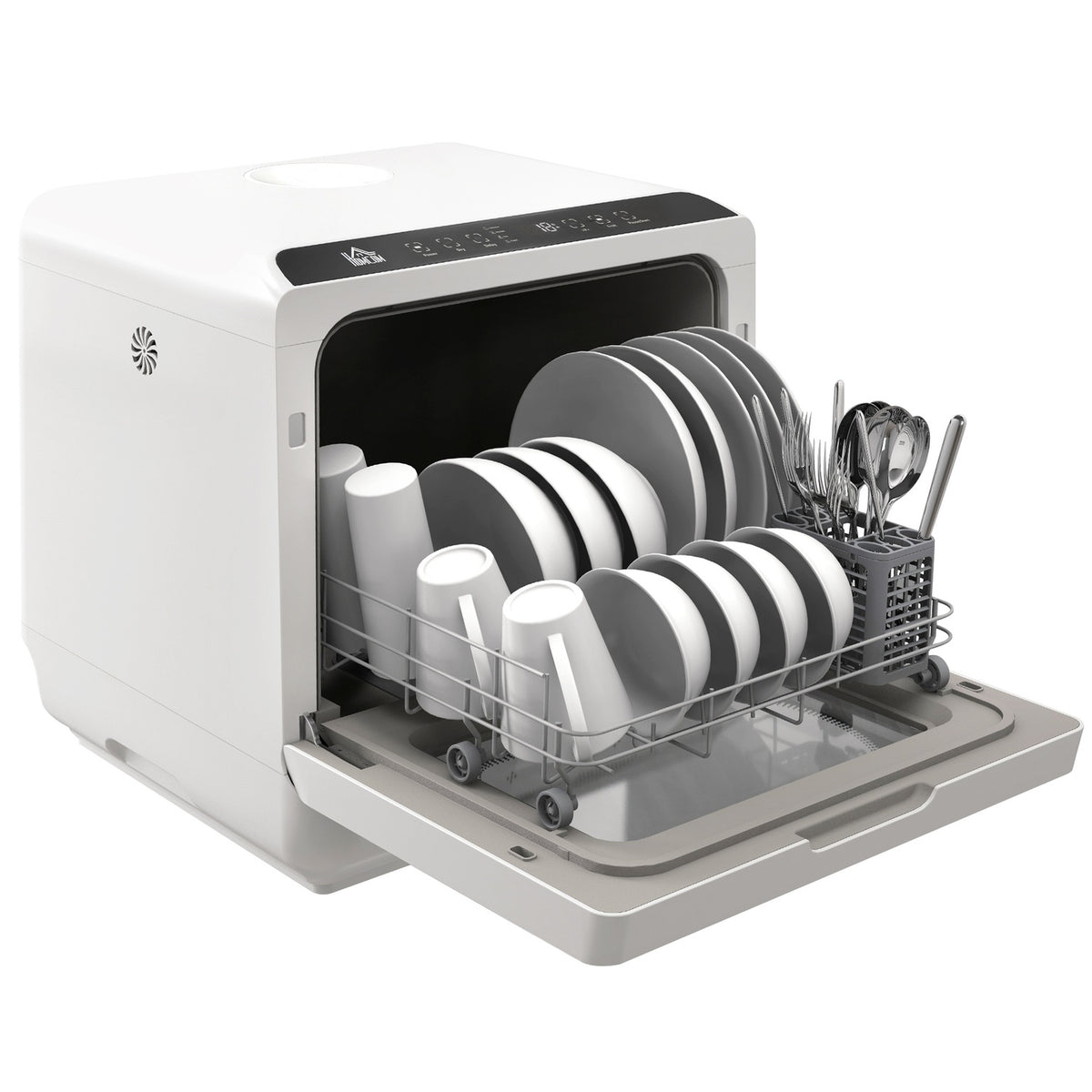 Table dishwasher can be used with/without water connection Mini dishwasher with space for 4 place settings, 6 programs, built-in 6 liter water tank, for office, camping, motorhome, white