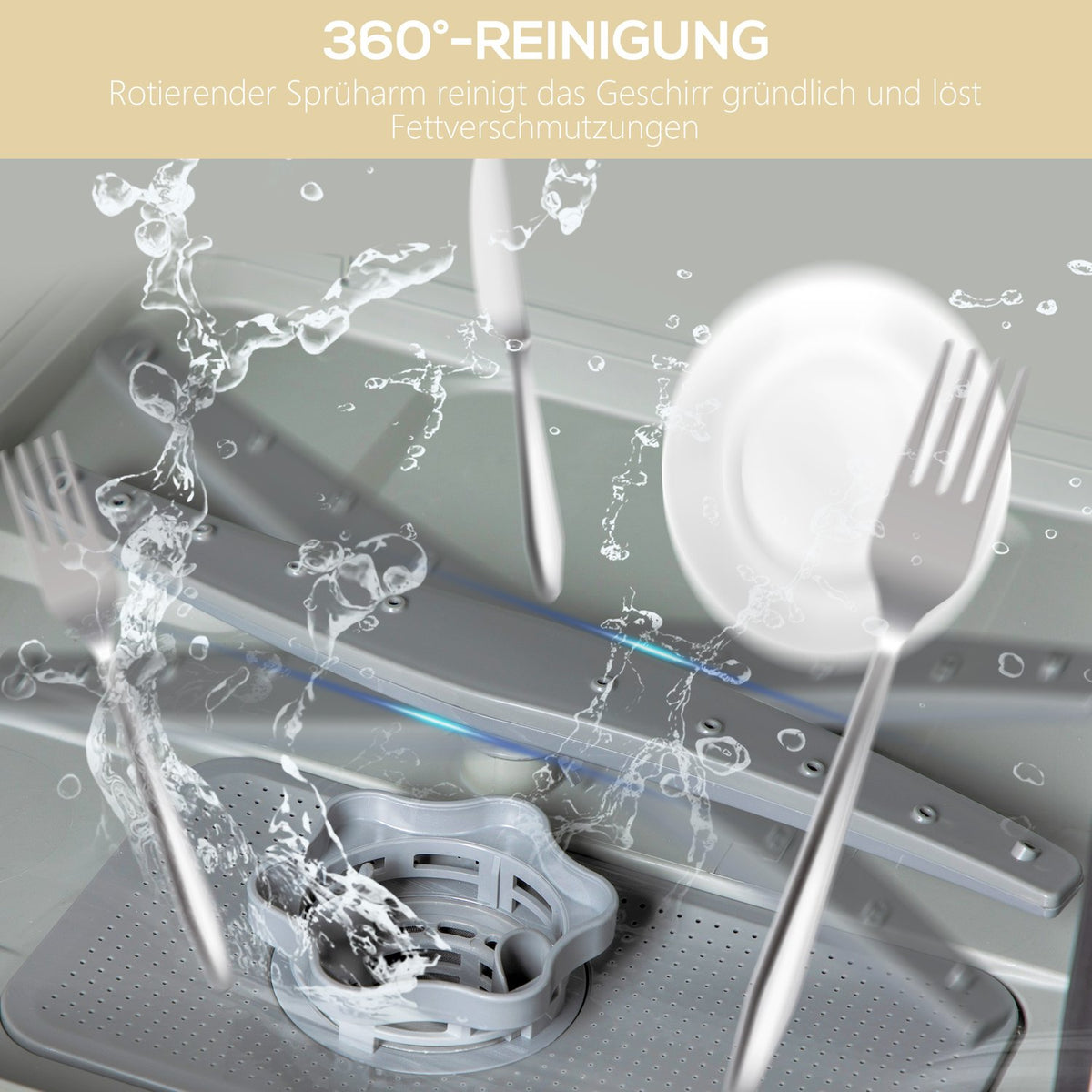 Table dishwasher can be used with/without water connection Mini dishwasher with space for 4 place settings, 6 programs, built-in 6 liter water tank, for office, camping, motorhome, white