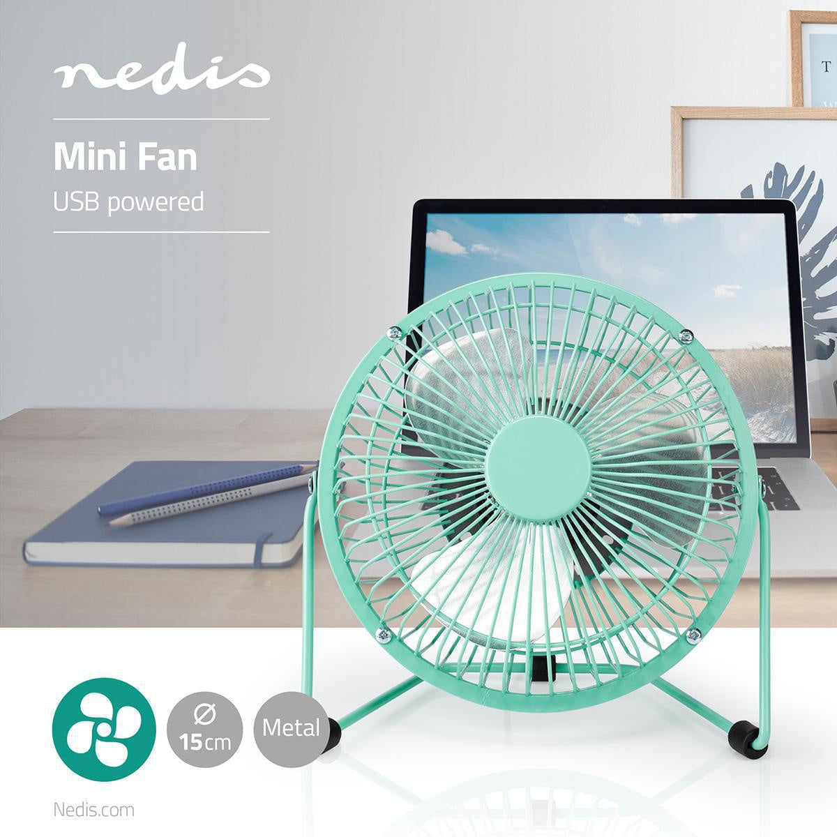 Table fan | USB Power | Diameter: 150 mm | 3 W| 1-Speed | Turquoise