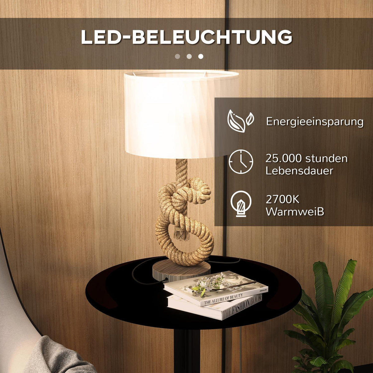 Table lamp LED table lamp USB rechargeable, bedside lamp, lamp base E27, metal linen, cream white 30 x 30 x 55 cm