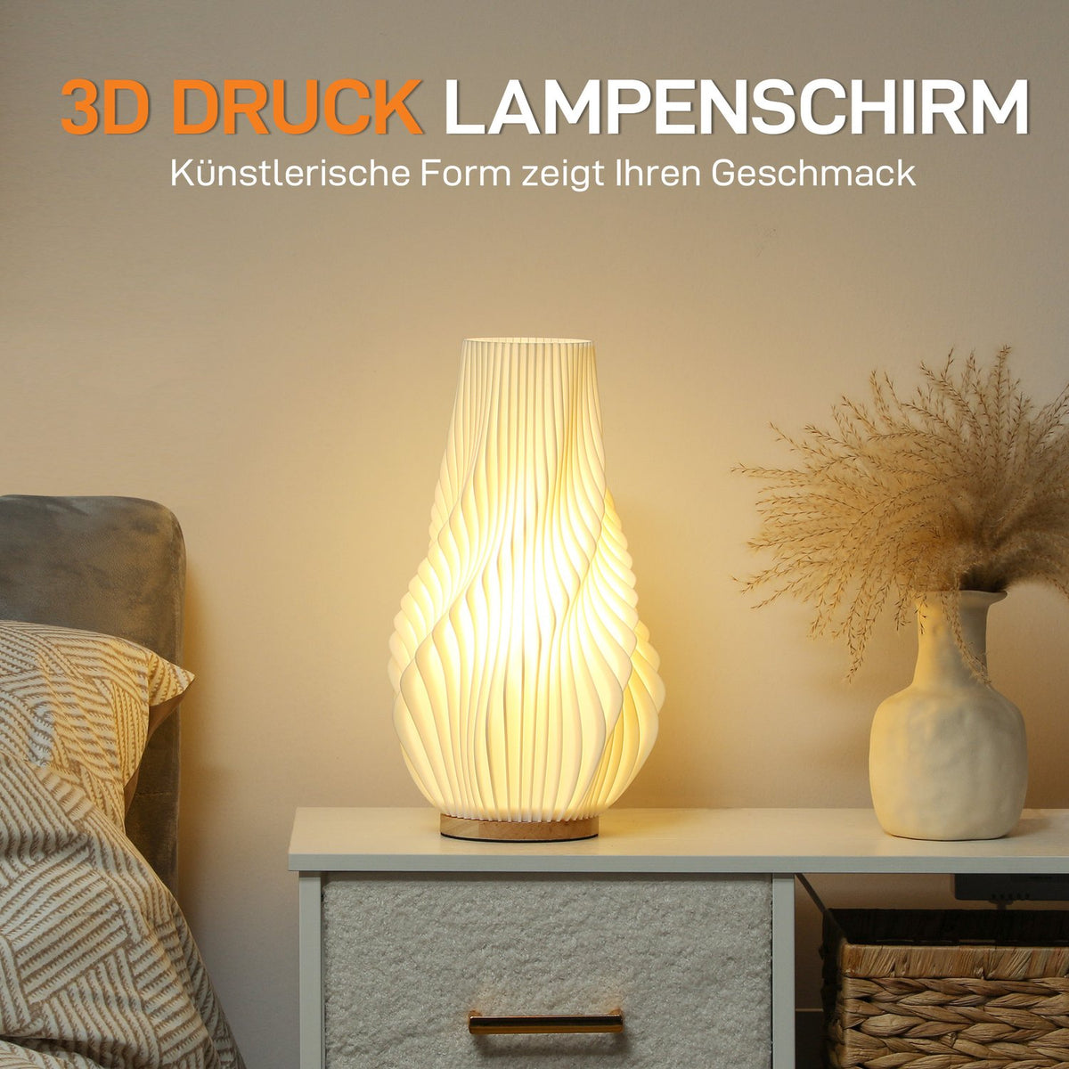 Table lamp, Smart LED table lamp with 3D printing flower-like lampshade, app/voice control, music synchronization, dimmable bedside lamp with Alexa & Google Assistant, white