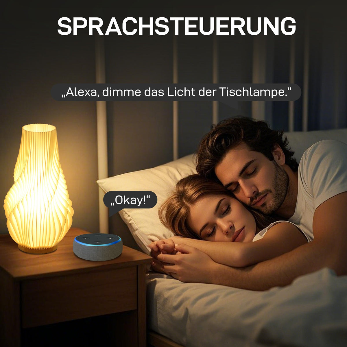 Table lamp, Smart LED table lamp with 3D printing flower-like lampshade, app/voice control, music synchronization, dimmable bedside lamp with Alexa & Google Assistant, white