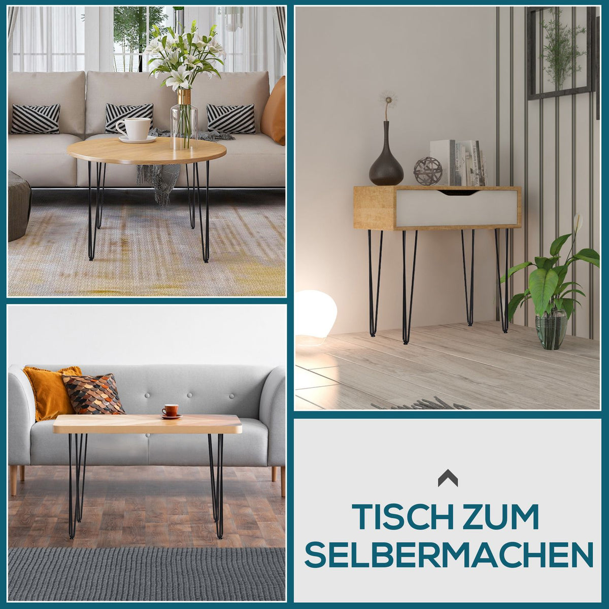 Table legs, set of 4 table feet, furniture feet made of steel table frame with fork design for coffee table, dining table, black, 12 x 12 x 72 cm