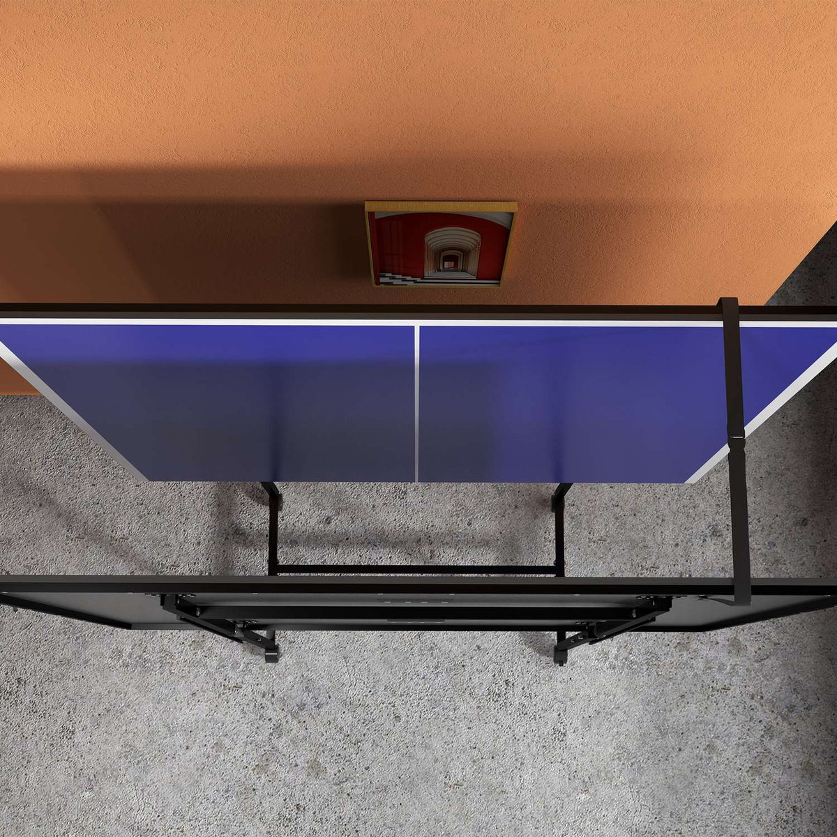 Table tennis table, folding table tennis table in quarters with wheels, table tennis game set with 2 table tennis bats, 3 balls, outdoor indoor steel, blue, 274 x 152.5 x 75.5 cm
