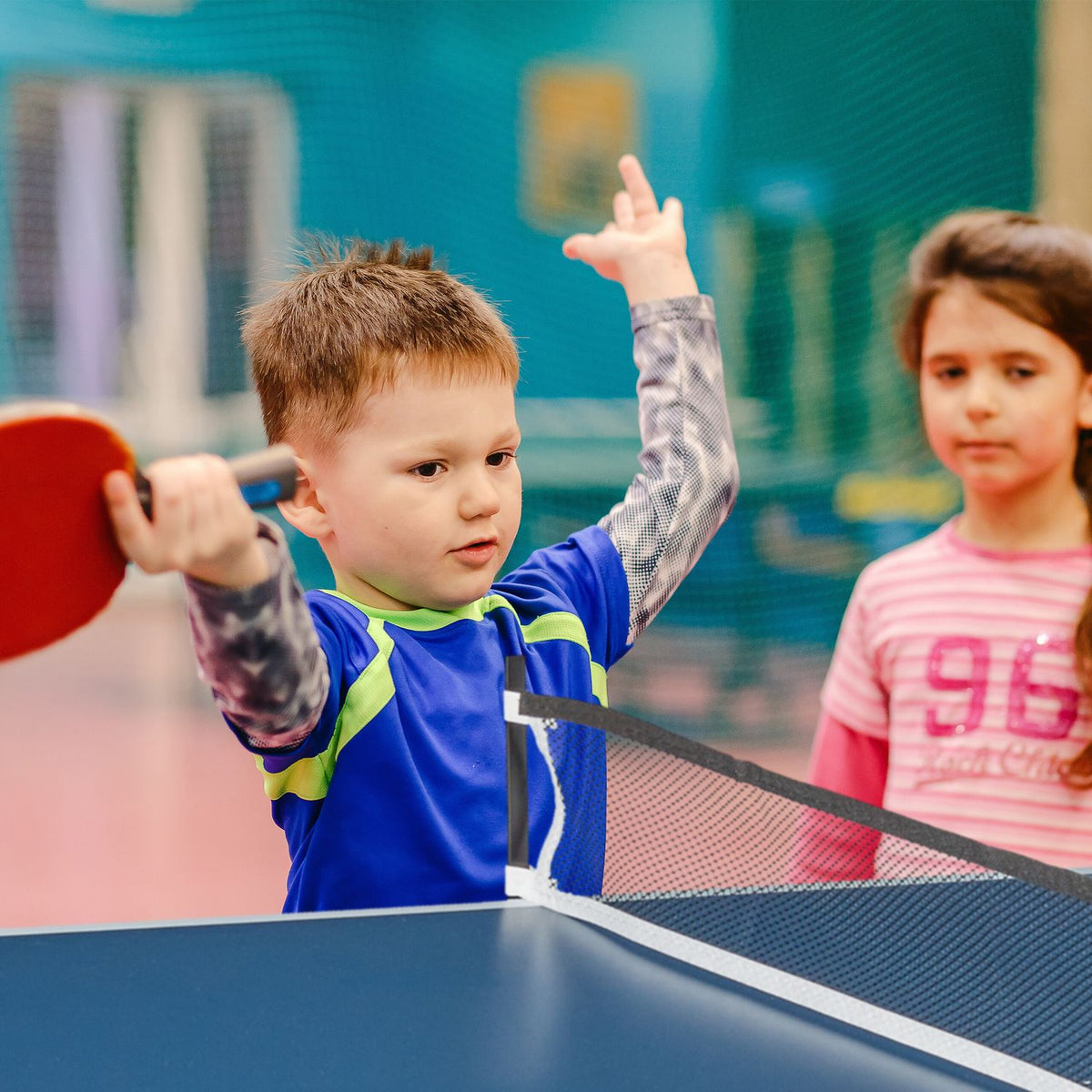 Table tennis table for indoor use in blue