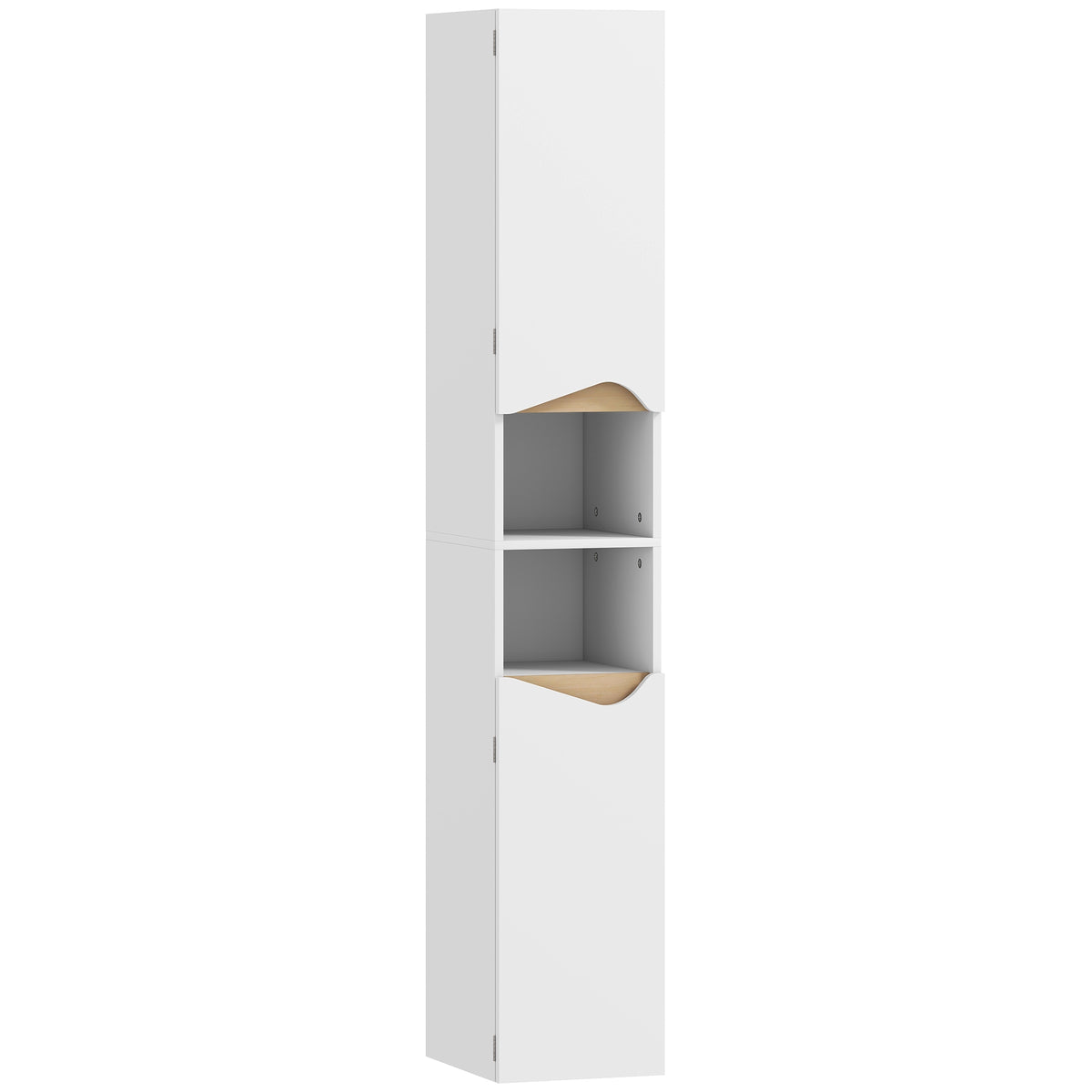 Tall Bathroom Cabinet, White, 2 Doors, 2 Open Shelves, Adjustable Shelves