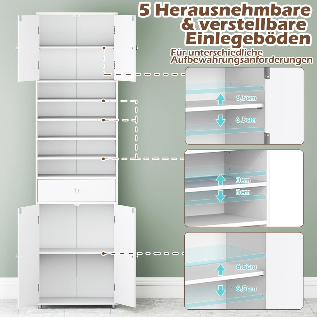 Tall Bathroom Cabinet with Drawer, Doors, Adjustable Shelves