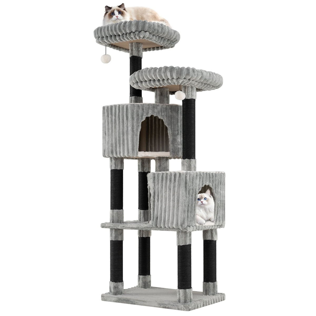 Tall Cat Tree with 2 Caves, Beds, Scratch Posts, 156 cm