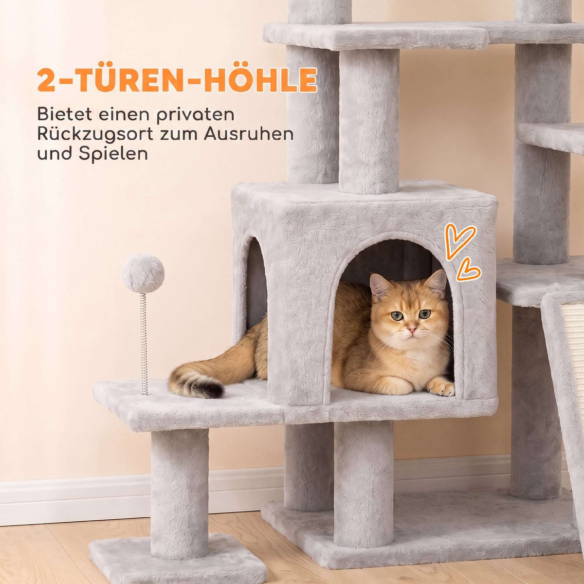 Tall Cat Tree with Hammock, Scratching Posts, Light Grey