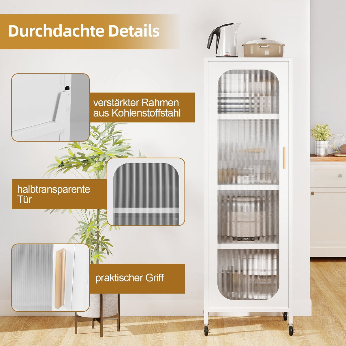 Tall Metal Kitchen Cabinet, Adjustable Shelves, White