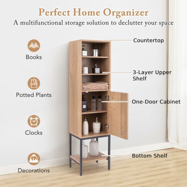 Tall Slim Storage Cabinet With Door, Adjustable Shelves
