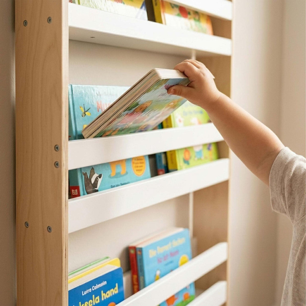 Tall White Children's Bookcase with 6 Compartments