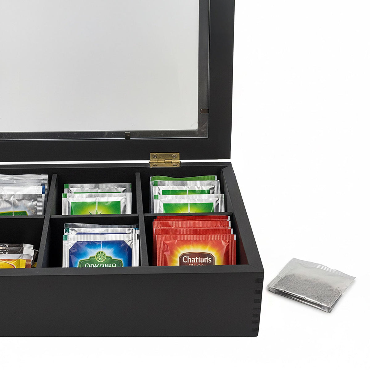 Tea Box with Lid, Bamboo, 12 Compartments