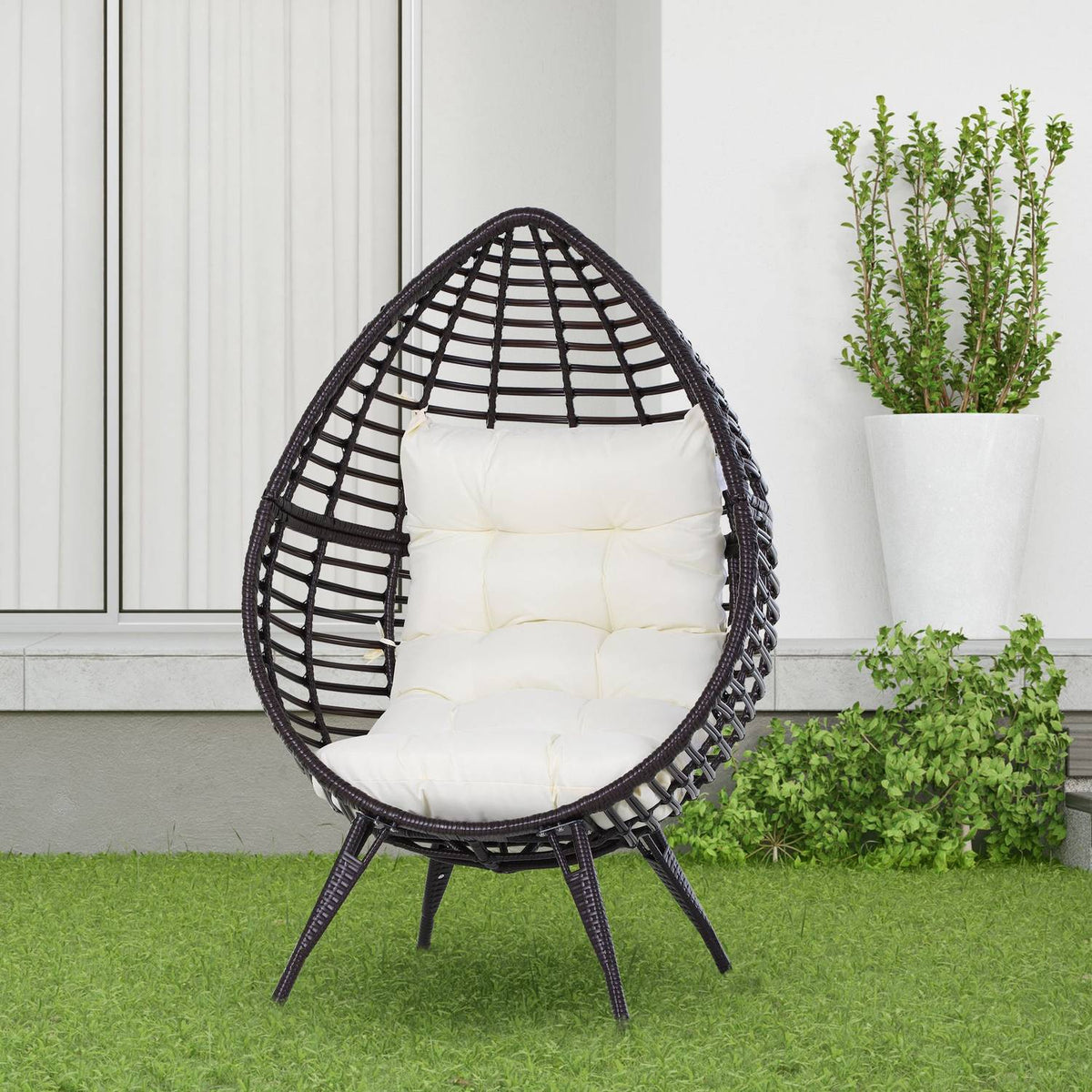 Teardrop Rattan Chair Garden Chair With Seat Cushion Raised Rattan Chair Steel Brown 101 X 89 X 156 Cm