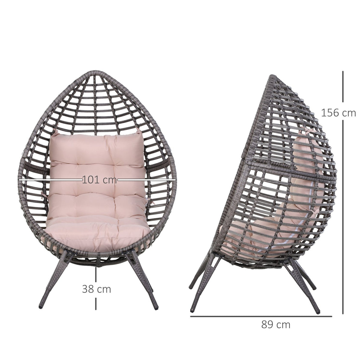Teardrop Rattan Chair Garden Chair With Seat Cushion Raised Rattan Chair Steel Gray 101 X 89 X 156 Cm
