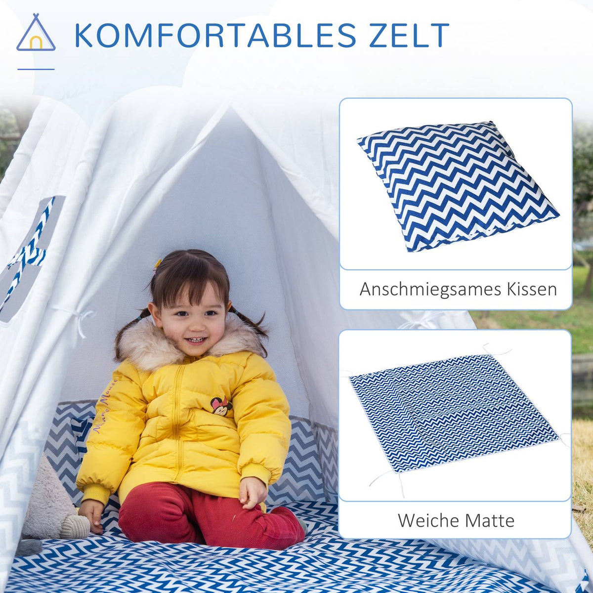 Teepee Play Tent For Children White Children'S Tent With Pillow Mattress, Foldable, Indoor Outdoor, 120X120X155Cm