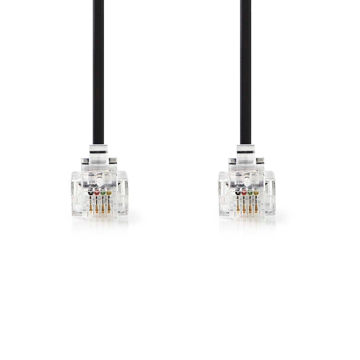 Telecom Cable | RJ11 Male | RJ11 Male | 10.0 m | Cable design: Flat | Gold Plated | Cable type: RJ11 | Black | Label