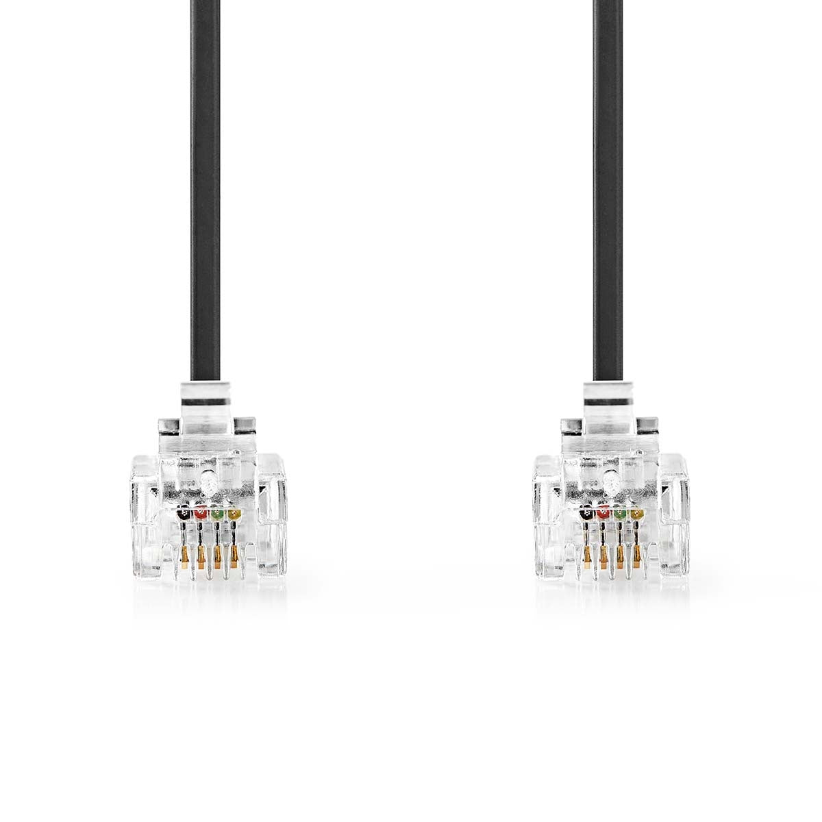 Telecom Cable | RJ11 Male | RJ11 Male | 5.00 m | Cable design: Flat | Gold Plated | Cable type: RJ11 | Black | Label