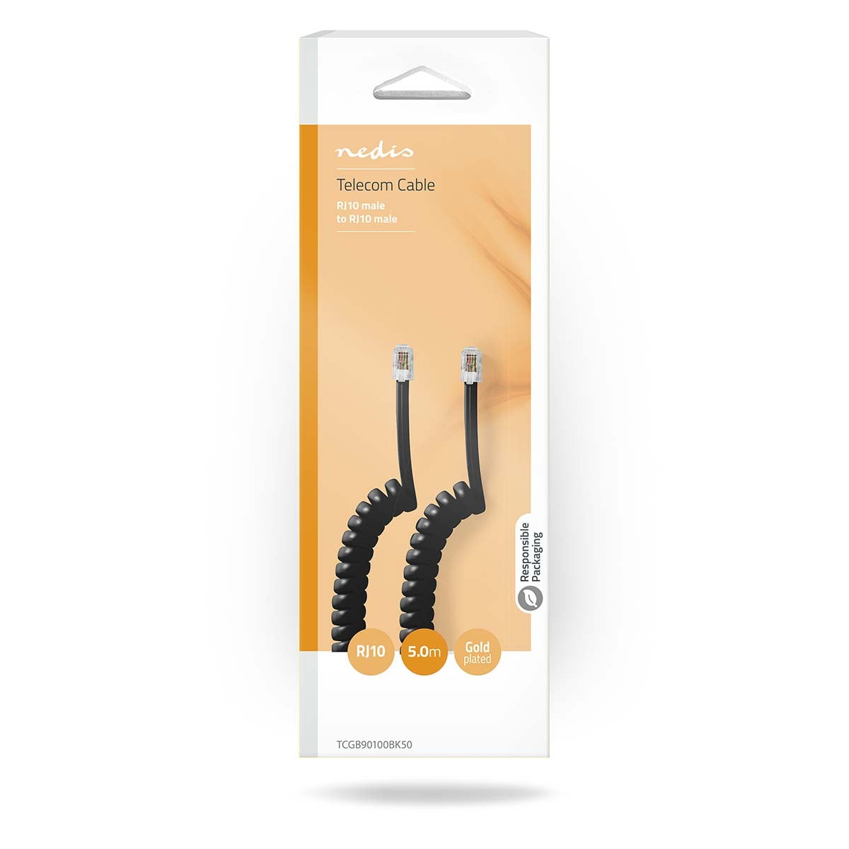 Telecom cable | RJ10 Male | RJ10 Male | 5.00 m | Cable design: Coiled | Cable type: RJ10 | Black