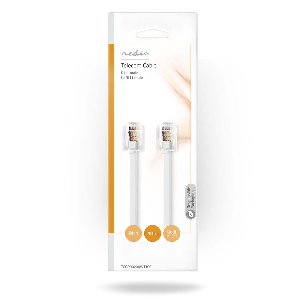 Telecom cable | RJ11 Male | RJ11 Male | 10.0 m | Cable design: Flat | Plating: Gold Plated | Cable type: RJ11 | White