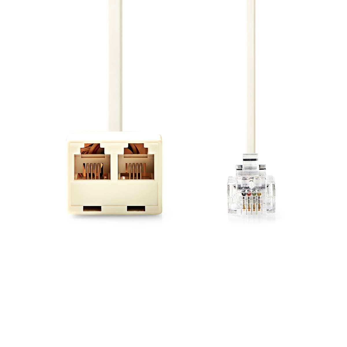 Telecom extension cable | RJ11 Male | 2x RJ11 (4/6) Female | 2.00 m | Cable design: Flat | Cable type: RJ11 | Ivory