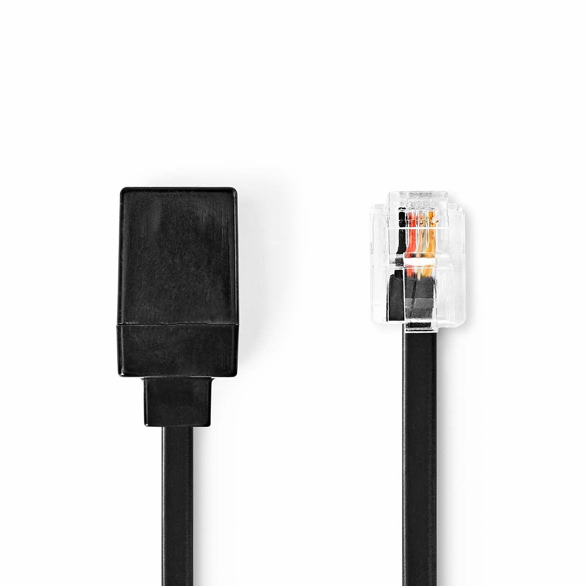 Telecom extension cable | RJ11 Male | RJ11 Female | 10.0 m | Cable design: Flat | Cable type: RJ11 | Black