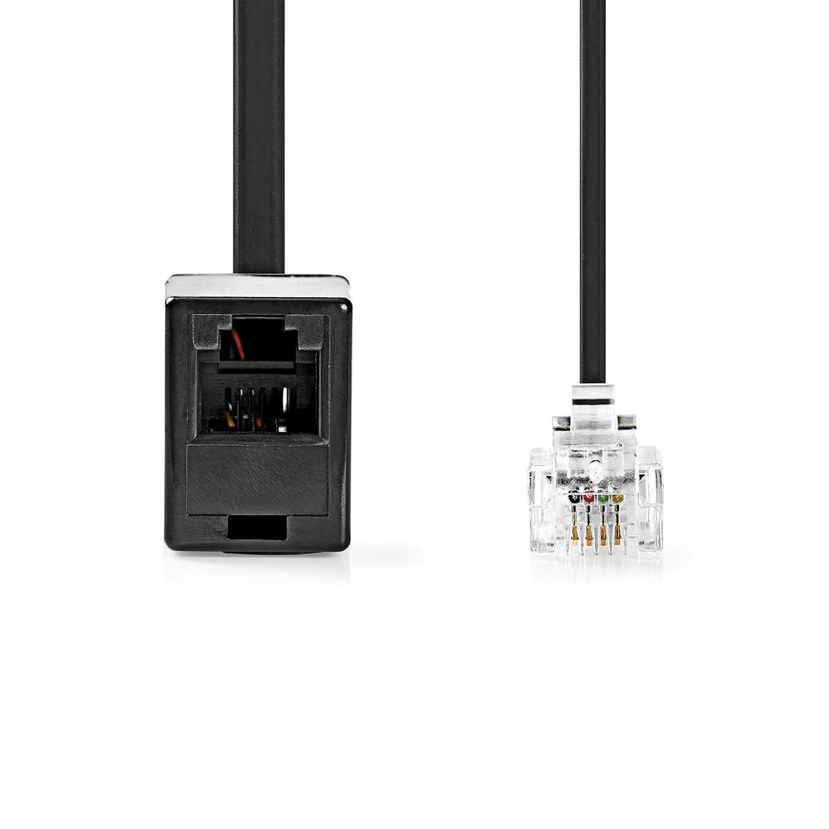 Telecom extension cable | RJ11 Male | RJ11 Female | 10.0 m | Cable design: Flat | Cable type: RJ11 | Black