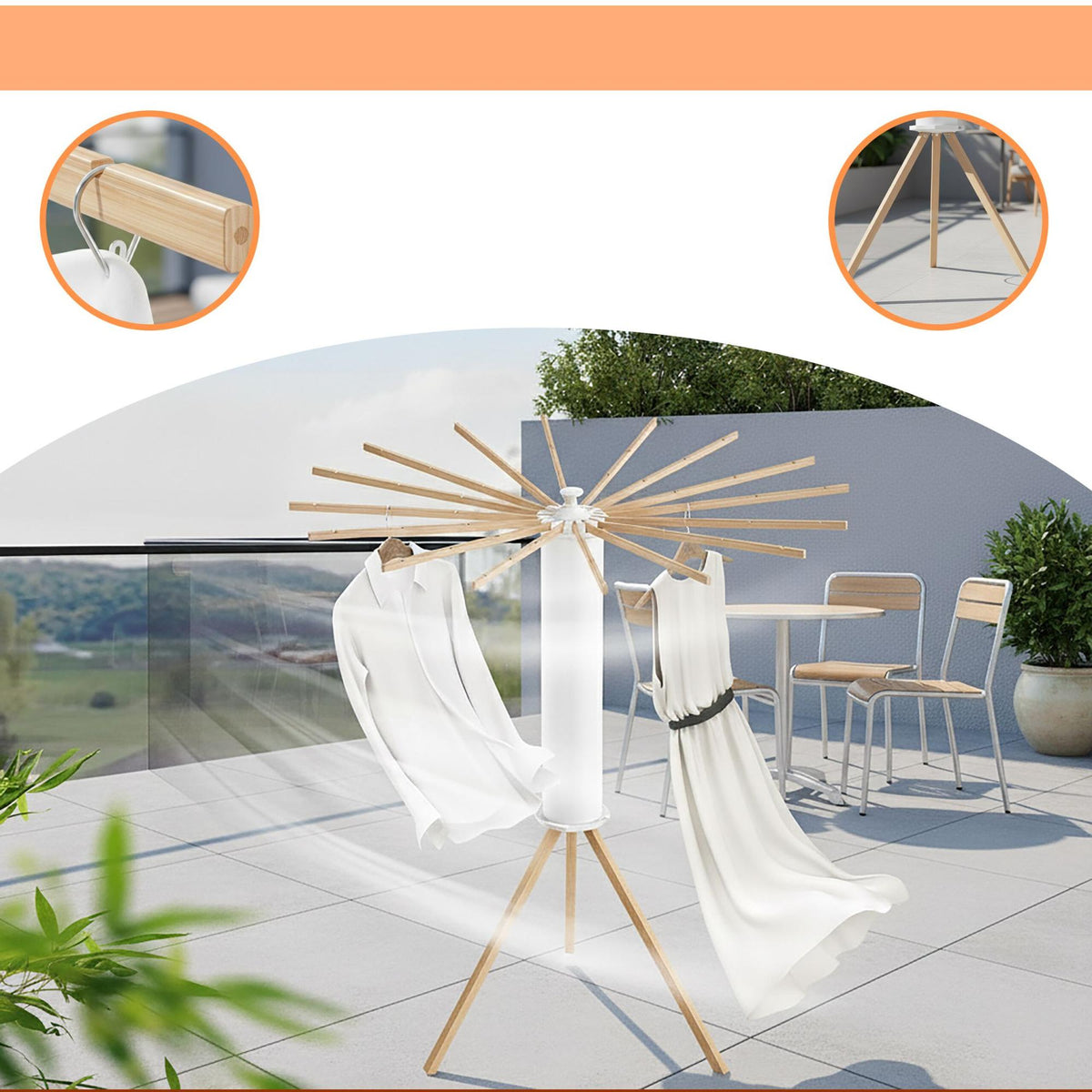 Telescopic Octopus Clothes Dryer, 16 Rods, Beech Wood