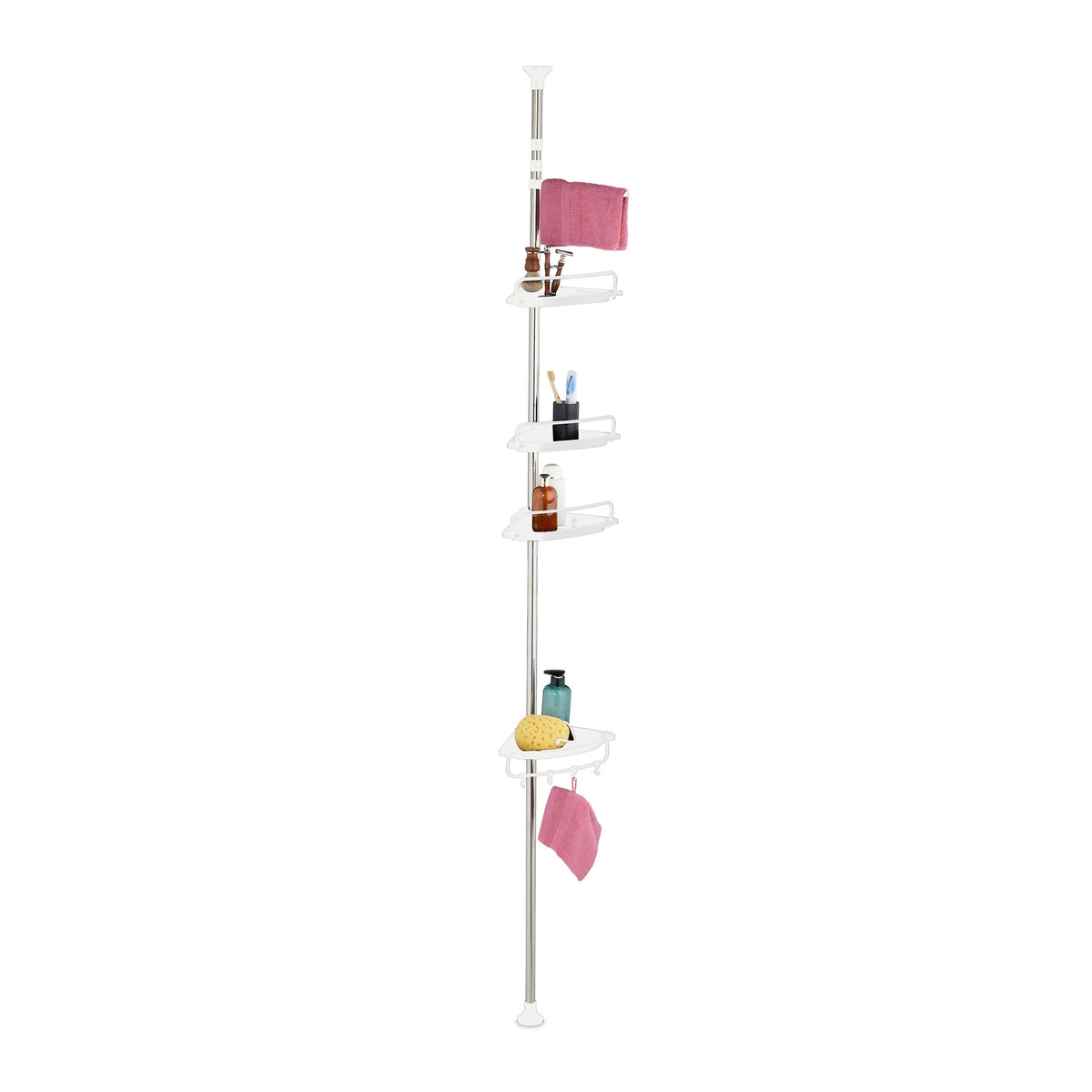 Telescopic Shower Caddy, Height-Adjustable with 4 Baskets