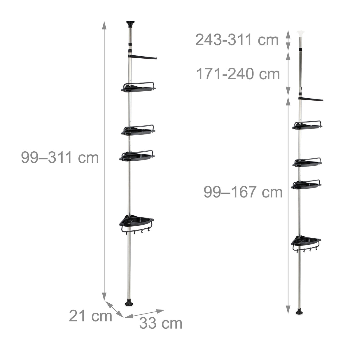 Telescopic Shower Caddy, Height-Adjustable with 4 Baskets