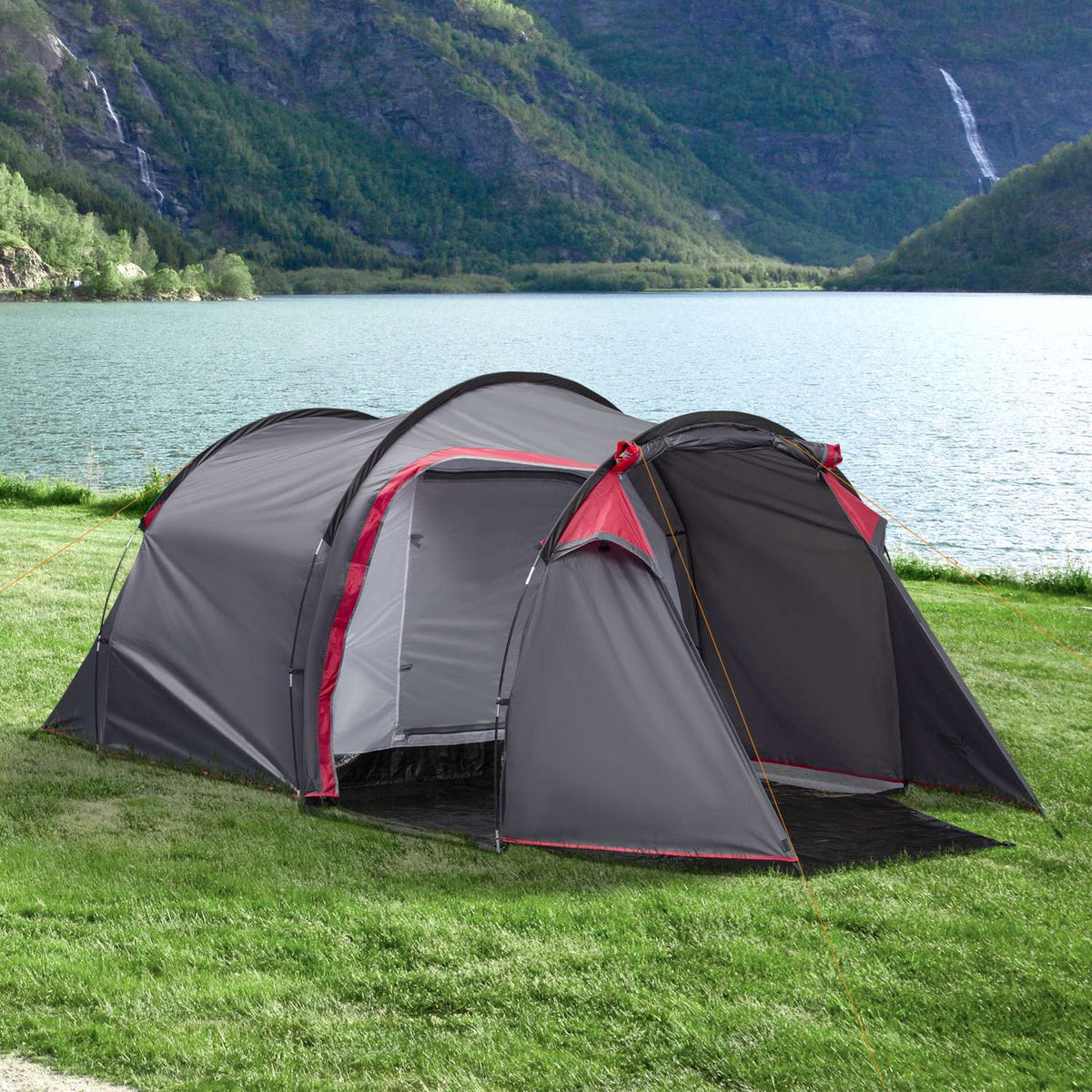 Tent For 2-3 People 190T Tunnel Tent Camping Tent With Pegs Fiberglass Polyester Gray 426 X 206 X 154 Cm