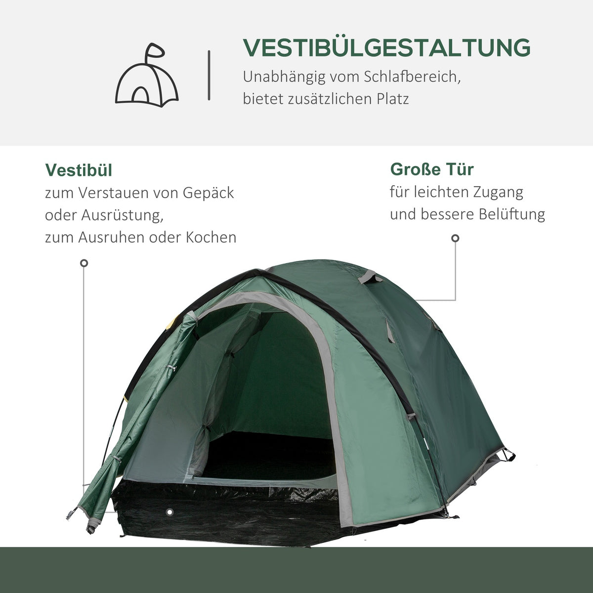 Tent for 2 people 190T camping tent with pegs dome tent fiberglass polyester gray 325 x 183 x 130 cm