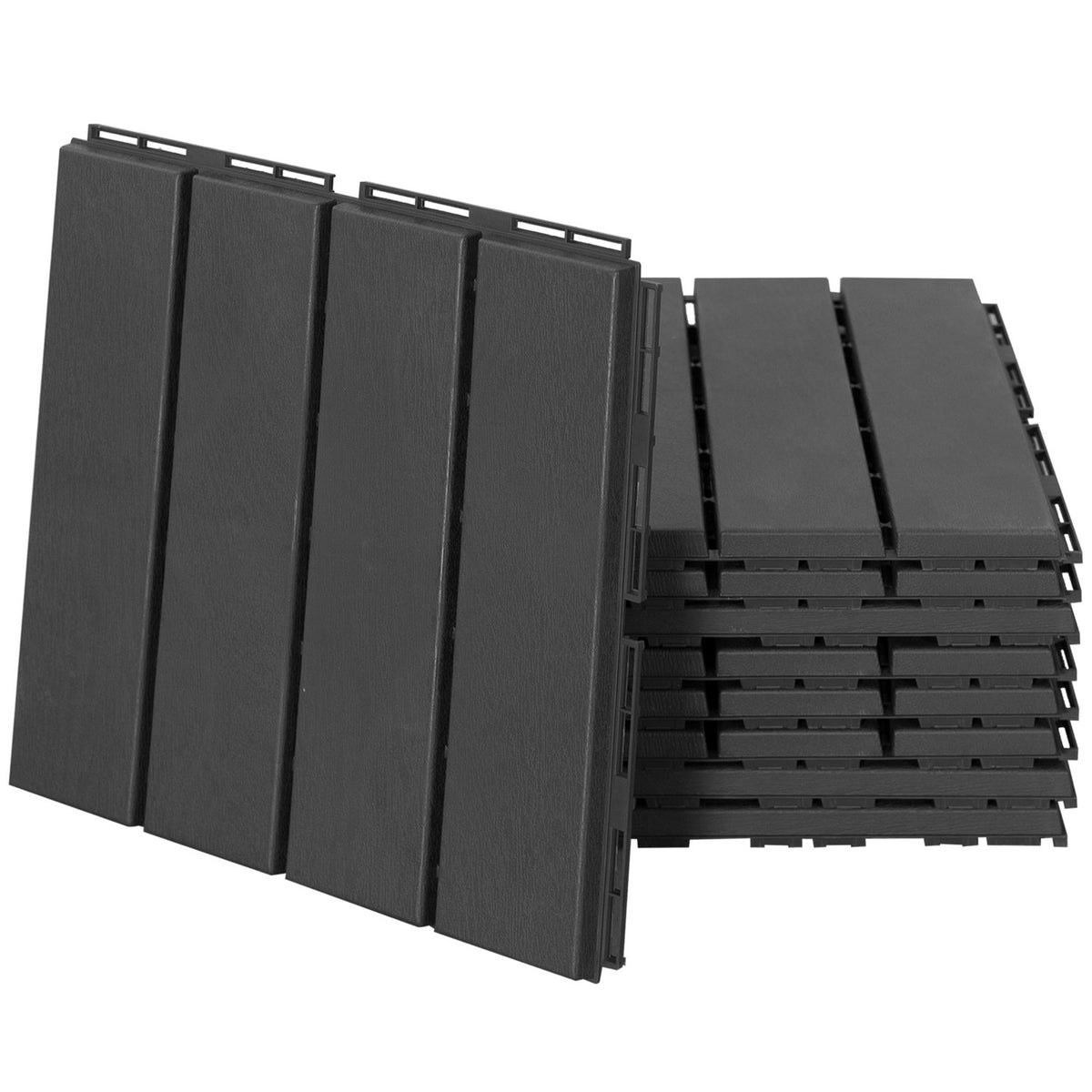 Terrace Tiles Set Of 9 Balcony Tiles, Click Tiles For Patio & Garden, Plastic, Black, 30X30Cm