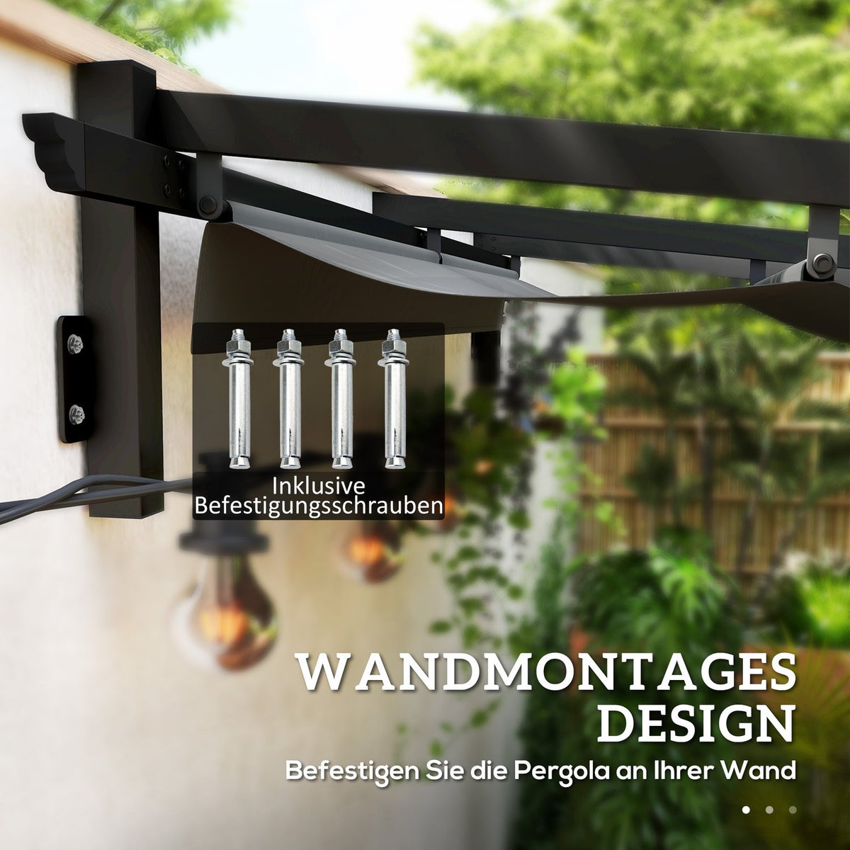 Terrace roof pergola approx. 3x3m terrace roofing, garden pavilion made of aluminum, wall mounting, garden pavilion with adjustable roof, sun protection for terrace and garden, dark gray