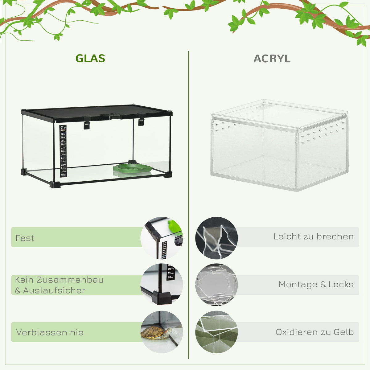 Terrarium For Reptiles Reptile Feeding Box Glass Terrarium Amphibians Arachnids With Thermometer Reptile Breeding Box 50 X 30 X 25 Cm