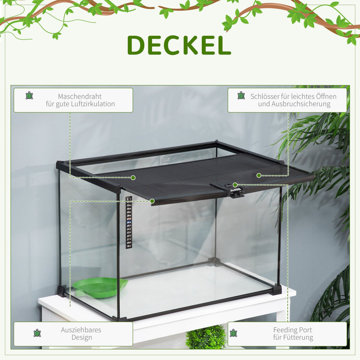 Terrarium For Reptiles Reptile Feeding Box Glass Terrarium Amphibians Arachnids With Thermometer Reptile Breeding Box Metal 50 X 30 X 35 Cm