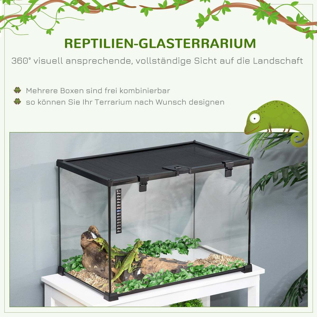 Terrarium For Reptiles Reptile Feeding Box Glass Terrarium Amphibians Arachnids With Thermometer Reptile Breeding Box Metal 50 X 30 X 35 Cm