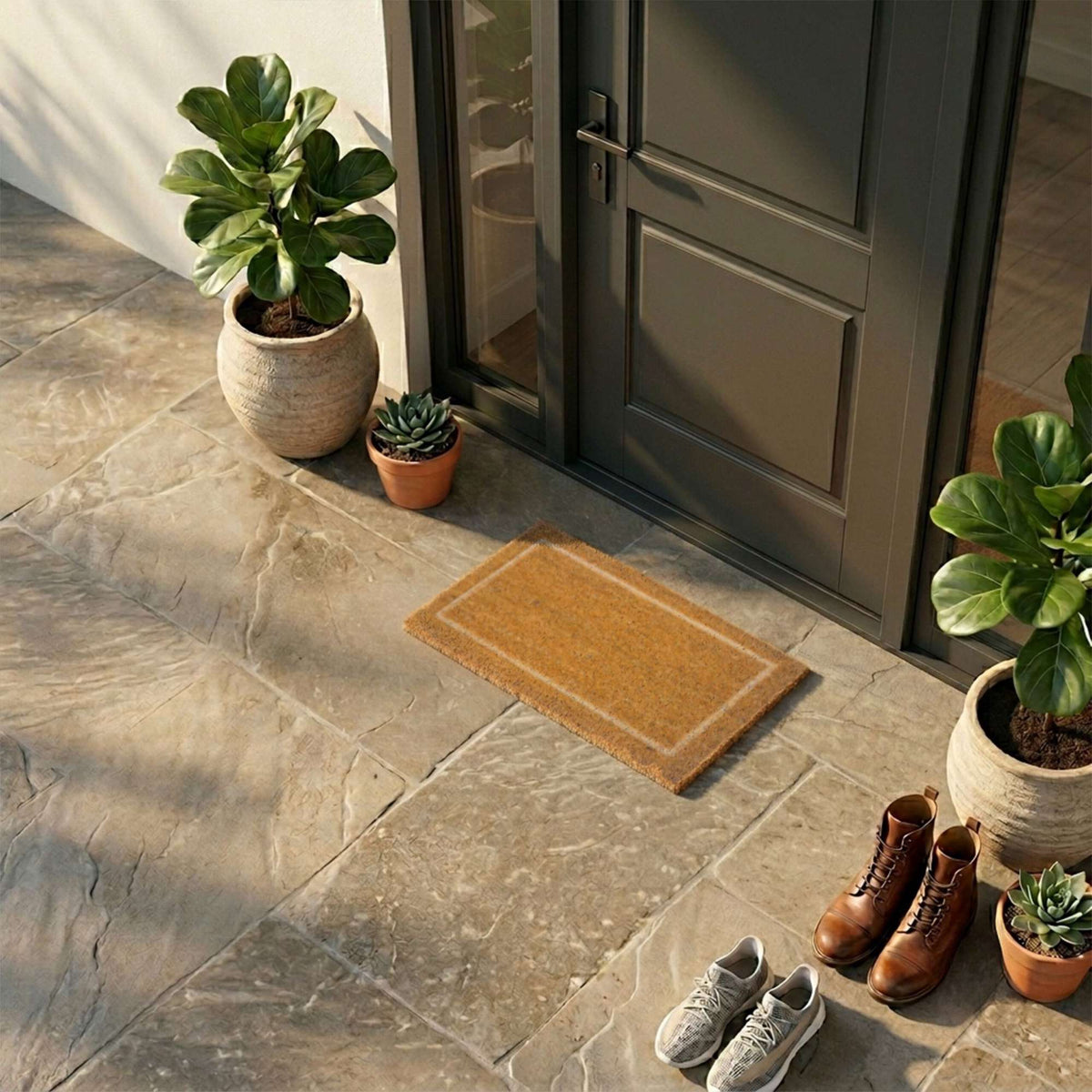 Textured Coir Doormat, 60x40 cm, Natural Fiber