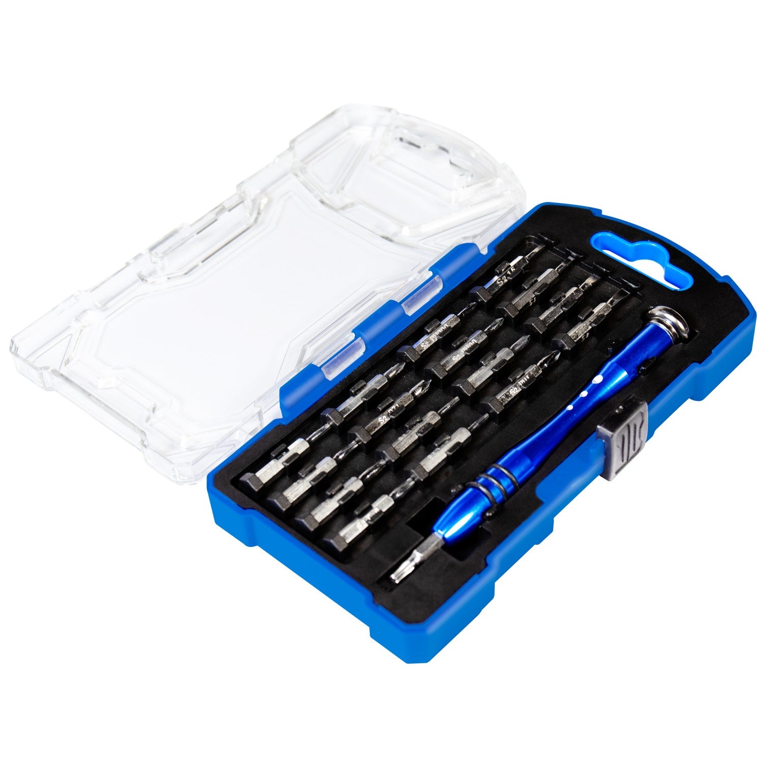 The screwdriver set with 18 bits
